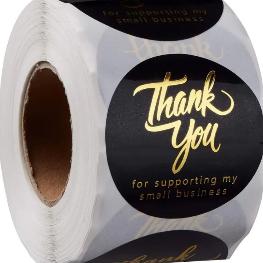 500 Gold Foil Thank You Stickers 2" Round Labels for Small Business Packaging